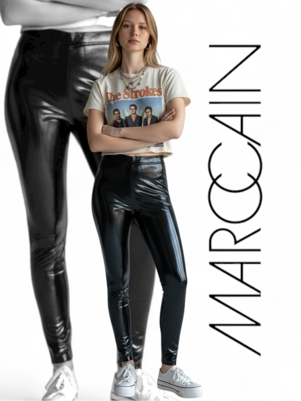 Marc Cain Black Shiny Liquid Leggings size 1 Club Y2K Indie Emo Party